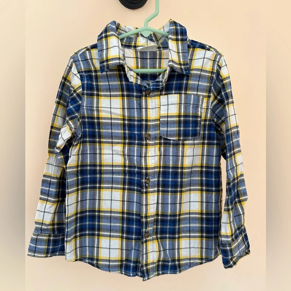 Crazy 8 Cotton Flannel Shirt | Boys 5T | Blue, Yellow & White Plaid Cozy Classic